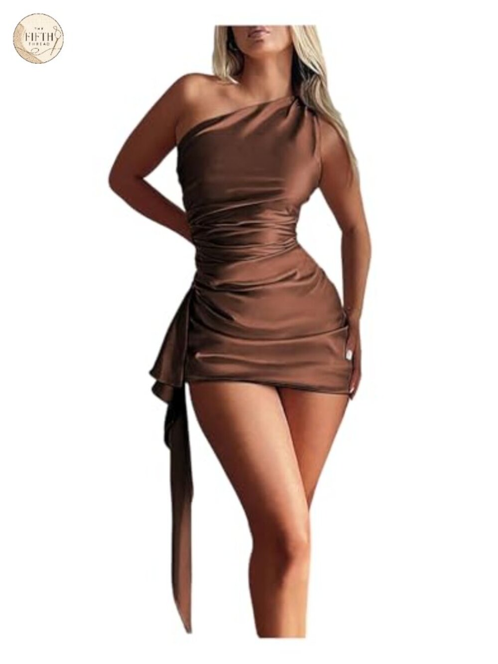 Women's One Shoulder Asymmetrical Mini Dress Bodycon Ruffle Hem Sleeveless Club